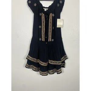 Boston Proper Black Embroidered Beaded Mini Floral Dress Scoop Neck Size S thumbnail 6