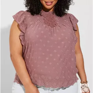 Torrid Dusty Rose Embroidered Blouse Boho Top with Ruffle Sleeves thumbnail 2