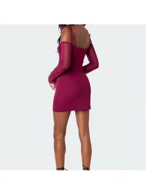 Edikted Ariel Off Shoulder Mesh Mini Dress size small nwt thumbnail 2