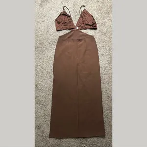 NWT Abercrombie & Fitch Chocolate Brown Satin Maxi thumbnail 3