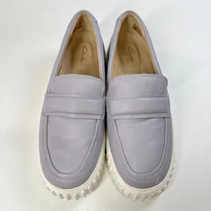 Clarks Women's Lavender Leather Loafers‎ Penny Platform Slip On Size 9.5 W EU 41 thumbnail 3