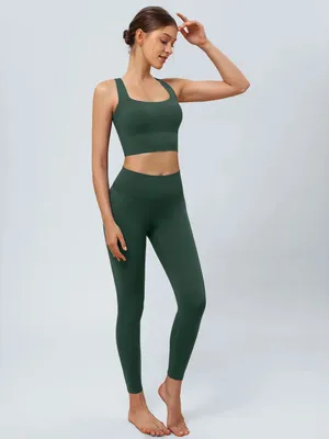 Berlook Activewear High-Waist Forest Green Seamless Leggings 24” thumbnail 6