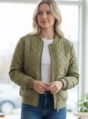 NWT Levi's Women's Diamond Quilted Bomber Jacket Olive Tree Small thumbnail 1