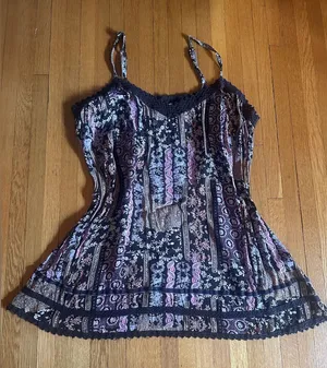 Vtg Y2K faded glory boho Fairycore brown paisley babydoll tank, size L thumbnail 1