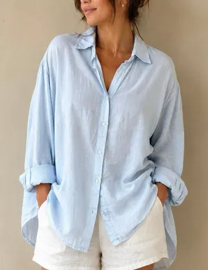 Polo Ralph Lauren women’s linen light blow oversized shirt Large thumbnail 1