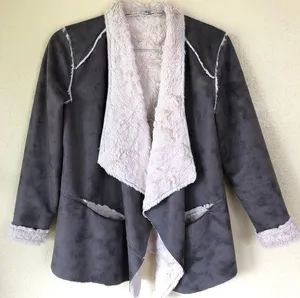 Faux shearling fur sueded cascading draped jacket S thumbnail 1