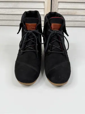 MAD LOVE Women's Black "Shelby" Desert Wedge Lace Up Faux Suede Ankle Bootie-9 thumbnail 4