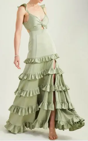 Altar'd State sage green ruffle dress thumbnail 3