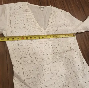 646 Main white eyelet embroidered short sleeve top tunic large 100% cotton thumbnail 9