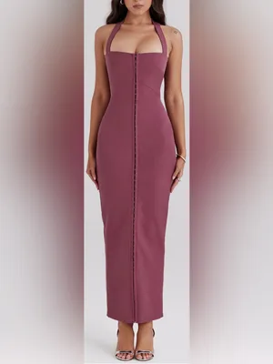 NEW HOUSE OF CB Mia Mulberry Twill Halter Maxi Dress sz XS thumbnail 2
