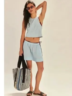 NEW Free People free-est Milani Tank Top Mini Skirt Boho Cotton Set Blue Large thumbnail 7
