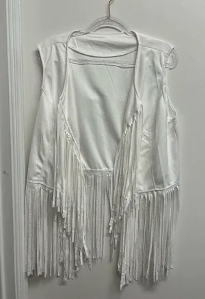 White Faux Suede Fringe Vest thumbnail 1