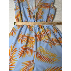 Cupshe Womens Tropical Palm Leaf Jumpsuit Blue Orange V-Neck Ruffle Hem Size M thumbnail 5