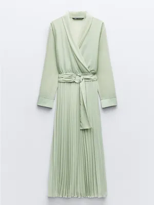 Zara Light Sage Green Wrap Robe Dress thumbnail 6