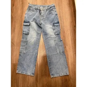 Womens Light Wash‎ Denim Cargo Pants Wide Leg Relaxed Fit thumbnail 2