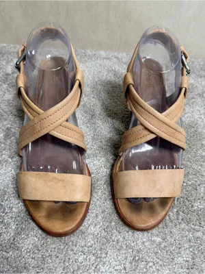Frye Women’s Dani Criss Cross Sandals Block Heels Leather Strappy in Tan 8 thumbnail 2