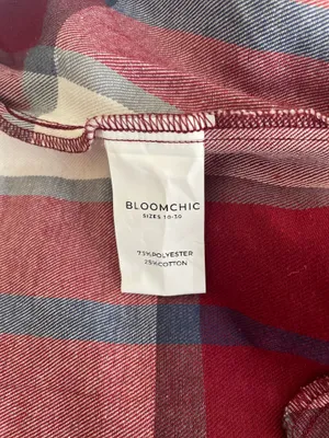 BloomChic Plaid Double-Breasted Blazer Jacket Burgundy Red White Size 12 NWT thumbnail 8