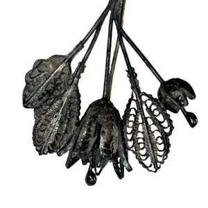 Antique Vtg Delicate Filigree .925 Silver Flower Leaf Bouquet Brooch Pin C Clasp thumbnail 3