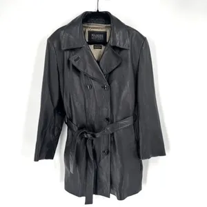 Wilsons Leather Trench Coat Womens XL Black Belted Thinsulate Zip Out Liner Y2K thumbnail 16