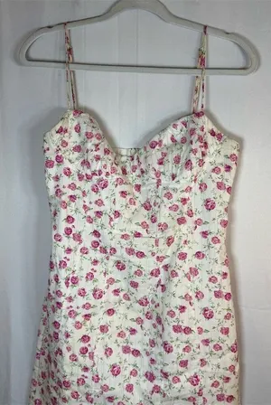 Zara Mini Dress Womens M White Pink Floral Rose Corset Bustier Strappy thumbnail 1