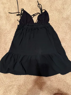 Princess Polly Black Tie-Shoulder Ruffle Mini Dress thumbnail 3