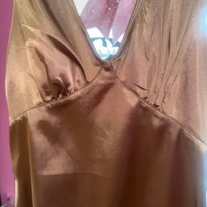 SHEIN Satin V-Neck Sleeveless Mini‎ Dress Copper Silky Side Zip Party Cocktail S thumbnail 2