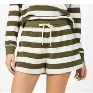 Outerknown High Tide Striped Terry Shorts Green White‎ Lounge Organic Cotton L thumbnail 1