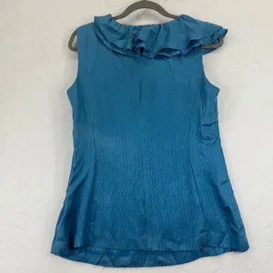 Trina Turk Los Angeles Teal Blue Ruffle Sleeveless‎ Top Women's Size 12 thumbnail 7