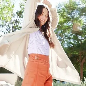 DONNI. • Anthropologie Sandwash Ribbed Sweater Coat cardigan jacket cream grey thumbnail 1