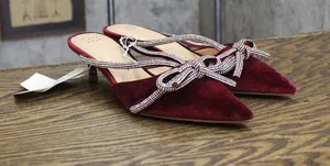 A New Day Rhinestone Bow Velvet Heels 94656737 Burgundy Red 7M thumbnail 1
