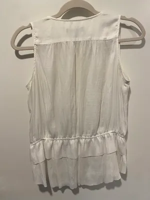 Banana Republic White Flowy Peplum V Neck Tank thumbnail 2