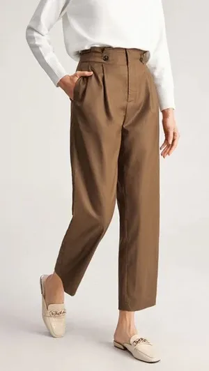 Commense Preppy Academia Brown Wide Leg Button Detail Casual Pants Small thumbnail 1