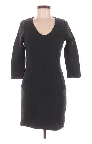 Anthropologie Black Ribbed Knit Bodycon Sheath Dress 3/4 Sleeve US 6 Cotton thumbnail 1