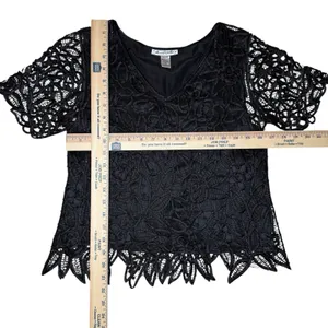 Vintage Silken Poetry‎ S Silk Black Beaded Crochet Lace Top Whimsigoth Fairy thumbnail 7