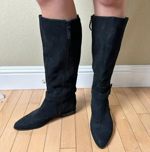 NINE WEST Black Suede Flat Riding Boot Size 8.5M Pointed Toe thumbnail 3