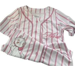 Disney The Aristocats Marie Baseball Jersey Pink White Striped Shirt Small NEW thumbnail 1