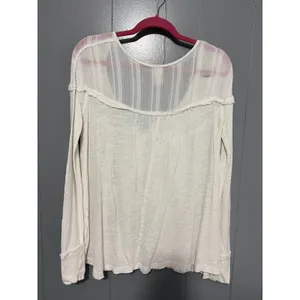 Free People We the Free White Slub Cotton Henley Long Sleeve Oversized Top S thumbnail 4
