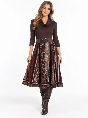 Vintage Y2K Robbie Bee Sm Brown Cowl Neck Belted Midi Dress Whimsigoth Bohemian thumbnail 2