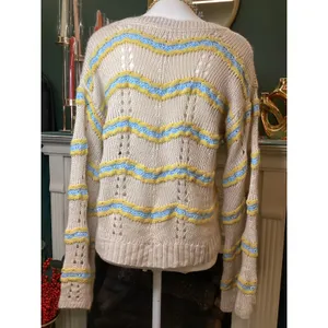 Alya Knit Sweater Womens Medium Tan Blue Yellow Excellent‎ Bell Sleeve thumbnail 3