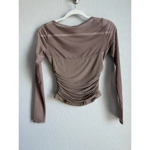 Abercrombie & Fitch Draped Ruched Top Size XS Sheer Mesh Panel Long Sleeve thumbnail 8
