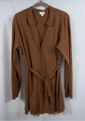 J.Crew Women’s Merino Wool Blend Belted Cardigan Sweater Size M Brown Longline thumbnail 1