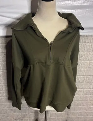 Wilo The Label Womens Olive‎ Green Quarter Zip Pullover Sweatshirt Size Large thumbnail 1