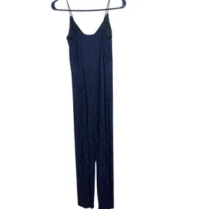 Jump Apparel Womens Metallic Blue Purple Wide Leg Jumpsuit V-Neck Medium USA thumbnail 6