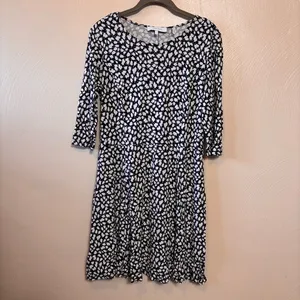 Lark & Ro Dress Fit Flare Midi Dress 3/4 Sleeve Navy‎ Blue White Flower Large thumbnail 2
