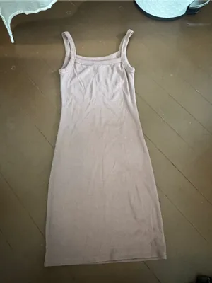 Sleeveless Ribbed Bodycon Dress in Taupe thumbnail 3