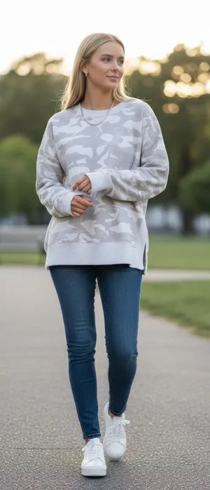 90 Degree By Reflex Women’s Light Gray Camo Sweater thumbnail 1