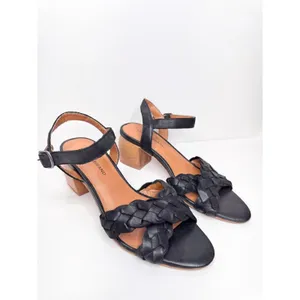 Lucky Brand Sandals Size 6‎ Black Leather Braided Open Toe Block Heel thumbnail 2