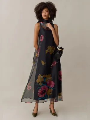 NWT Few Moda Alette Dress size Large L Caara Tulip Garden black floral maxi thumbnail 5