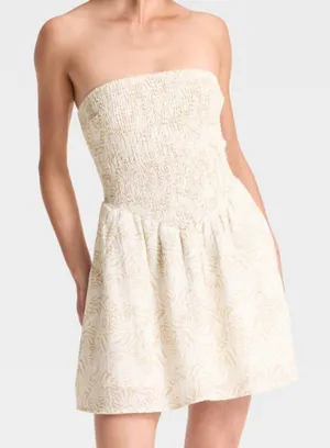 Universal Threads Smocked Strapless Mini Dress Cream Beige Print Size Medium thumbnail 1