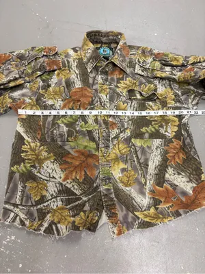Vintage Master Sportsman Camo Button Up Shirt Womens XL Raw Hem Real Tree Leaves thumbnail 4